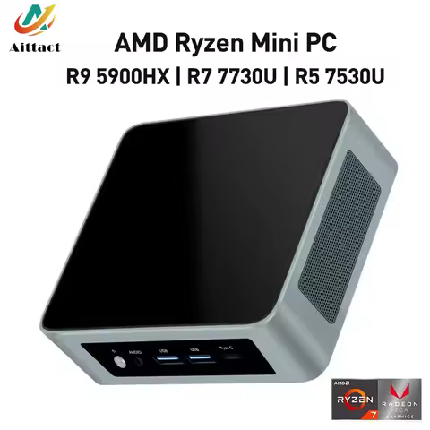 Aittact D15 New AMD Mini PC Ryzen 9 5900HX R7 7730U R5 7530U 2xDDR4 NVMe 2xLAN Windows 11 Pro Mini G