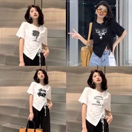 Short-Sleeved Shirt Side Slit With Drawstring Code 777 Korean Style Vintage Beautiful Pattern Wear I
