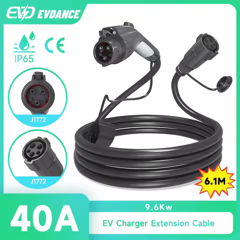 EVDANCE Portable EV Chargers Extend Cable 40A 21ft 9.6Kw Car Electrical Devices Compatible All SAE J