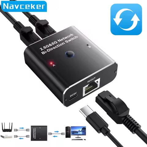 Navceker 1Gb RJ45 Ethernet Switch Splitter 2.5G 2 Port Adapter Lan Ethernet Bi-Directional Splitter 