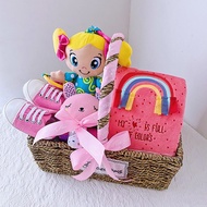 Baby Girl's Hamper Basket Gift Set Pajamas Toys PackBebe Girl Outfits Pinky Girly Presents Newborn Birthday 100 Days