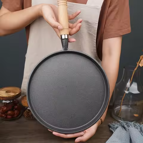 26cm Cast Iron Frying Pan Uncoated Non-stick Egg Pancake Pan Crepe Maker Steak Frying Pot Gas Induct