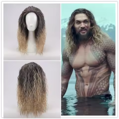 Aquaman wig Aquaman Role Play Poseidon synthetic Hair Comic Cosplay Costume Curly Wigs Jason Momoa +