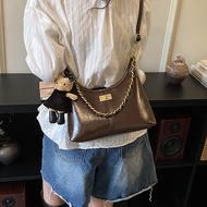 Korea Korea Chain Oil Wax Leather Underarm Bag 0 Temperament Work Commuter One Shoulder Female High-