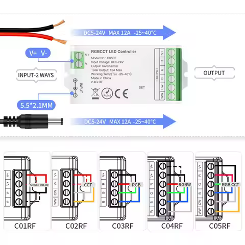 2.4GHz Tuya Smart LED Strip Light Controller For 2Pin DIM 3Pin CCT 4Pin RGB 5Pin RGBWW RGBCW 6Pin RG