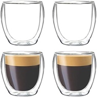 Youngever 4 Pack Espresso Cups, Double Wall Thermo Insulated Espresso Cups, Glass Coffee Cups (2.8 O
