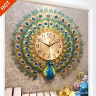 LIWE Large Peacock Wall Clock Metal Crystal Creative Mute Quartz Clock Peacock Clock 60*60CM