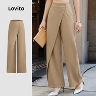 Lovito Elegant Pants Spring/summer Asymmetrical Commute Apricot Pants for Women L171AD071