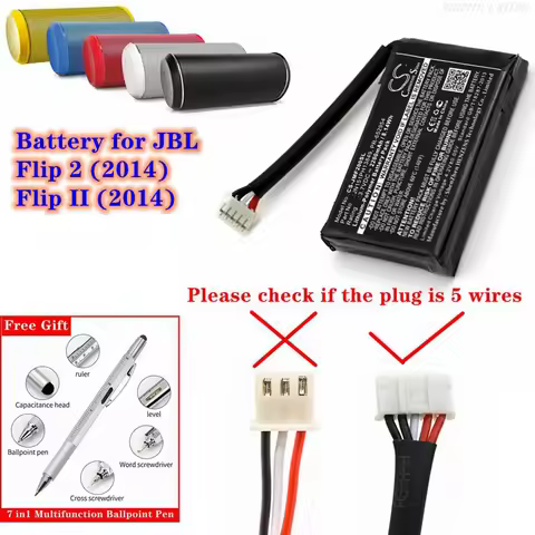 Speaker Battery 3.7V/2200mAh PR-652954 for JBL Flip 2 (2014 ), Flip II, Please Check If the Plug is