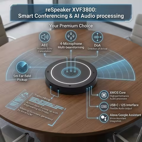 USB Conference Microphone XVF3800 4-Mic Array Far Field Voice Pickup Noise Reduction Meeting Speaker