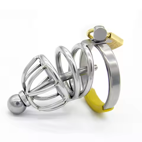 Stainless Steel Chastity Cage with Open Ring & Anti-escape Catheter, Male Lock for Adult Fetish & BD