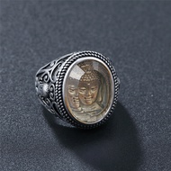 Men's Vintage Buddha Head Titanium Steel Rings Silver Tone