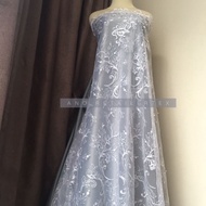 ready stock Bahan kebaya Brokat Tile Mutiara Bulgari warna Putih