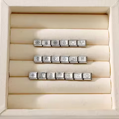 Fashion Engraving Snake Eyes Cherry Flower Heart Tai Chi Italian Charm Links Fit 9mm Stainless Steel