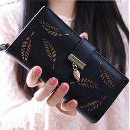 Long Purse Handbag Women Fashion Leaf Pattern Bifold Wallet Leather Clutch Luxury Card Holder Purse