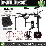 NUX DM-7X 5 Piece Full Mesh Digital Electronic Drum Set Head by Remo with DA-30BT Monitor Speaker (D