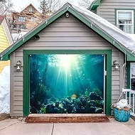 Underwater World Garage Door Cover Banner Decorations Backdrop 7x8ft Underwater Sea Grass Reef Garag