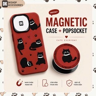 DKshop Magnetic Case – Vintage Style Black Cat, Synchronous PopSocket, Wireless Charging, Shockproof