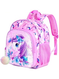 Mochila unicornio para niñas, mochila preescolar con lentejuelas para niños pequeños, 12" linda mochila de animal animado para la escuela