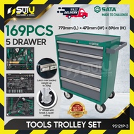 SATA 95121P-3 169PCS 5 Drawer Quick Repair & Maintenance Set / Tool Trolley Set / Set Alat Troli
