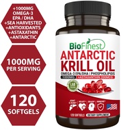 Biofinest Antarctic Krill Oil 1000mg Supplement - 12x EPA DHA Omega 3 Astaxanthin Phospholipid (120 