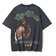 Off White European And American Fashion Brand Off Summer New Retro Wash Do Old Portrait Printing Men