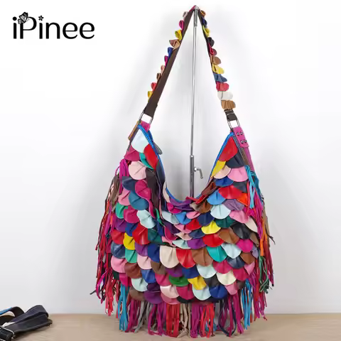 iPinee Woman Handbag Genuine Leather Brand Bag Female Tessels Shoulder Bags High Quality Colourful P