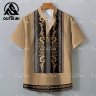 [Oufisun] Áo sơ mi cổ điển cho áo sơ mi Hawaii cho nam Áo sơ mi cổ chữ V quá khổ Áo sơ mi Bohemian q