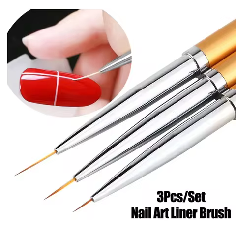 3Pcs Acrylic French Stripe Nail Art Liner Brush 3D Tips Line Stripes DIY Drawing Pen UV Gel Brushes 