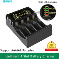 LAFAYE Battery USB Charger Smart Chargering Intelligent Fast USB Charger LED Indicator Black 4 Slot 