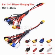 8in1 Soft Silicone Charging Wire XT60 T Plug Connector to XT60 XT30 T Futaba JST EC3 Tamiya TRX Wire Cable for RC Charger 20cm