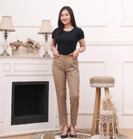 Celana Kerja Wanita Pinggang Karet Pola Lurus Basic Ukuran Bigsize - Hitam - Panjang