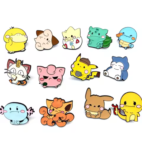 Pokemon Cartoon Metal Enamel Pins Psyduck Squirtle Brooch Cute Pikachu Badges Metal Denim Shirt Lape