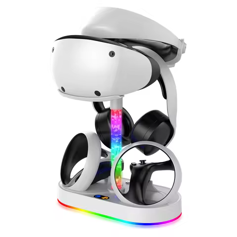 Magnetic RGB Charging Stand for PS5 Console & PS VR2, Dual Controller Charger with Headset & Glasses