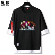 LUOQIU | Futurama Anime Short Sleeve Five-divided Fake Two Pieces T-shirt
