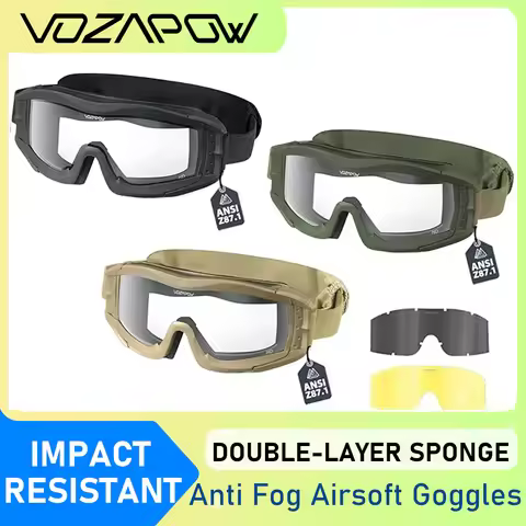 Vozapow Professional Shooting Goggles Anti Fog ANSI Z87.1 Safety Airsoft Tactical Glasses Motorcycle