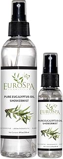 EuroSpa Aromatics Pure Eucalyptus Oil ShowerMist and Steam Room Spray, All-Natural Premium Aromatherapy Essential Oils - Pure Eucalyptus, Duo Pack, 8oz and 2oz