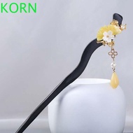 KORN Hanfu Hairpin, Tassel Chinese Style Wooden Hair Stick, Classical Hanfu Headwear Flower Hair Sticks for Buns Hanfu Accessories