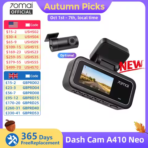 【New】70mai Dash Cam A410 Neo 2.5K HDR+1080P Supercapacitor F1.6 Aperture GPS 24H Parking Max 256GB C