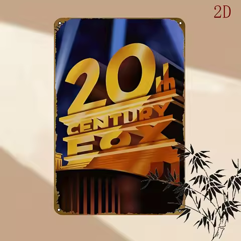 20th Century Fox Logo Metal Tin Sign - Heavy-Duty Retro Movie Poster - Golden & Black Retro Cinema D