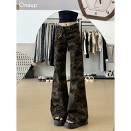 American Retro Hot Girl Micro-Flared Camouflage Jeans Fleece Camouflage Pants Micro-Flared Jeans Fla