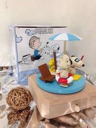 木頭旋轉音樂盒 夏日海攤 Snoopy &amp; Friends 含3個木頭史努比公仔
