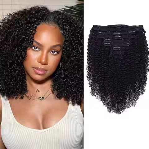 Kinky Curly Clip in Human Hair Extensions 3C 4A Kinky Curly Human Hair Clip ins for Women 120g 8pcs/
