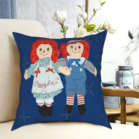 Raggedy Ann And Raggedy Andy The Vintage Dolls Pillow Case Headboard Fur Cushion All Sofa Black Cush