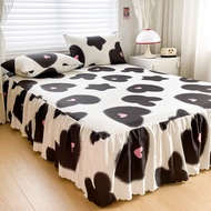 White Brushed Bed Skirt Bedspread with Lace Skirting Bedsheet Cover Single Queen King Size Cadar