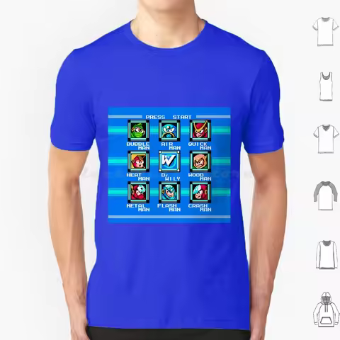 Megaman 2 Stage Select T Shirt 6xl Cotton Cool Tee Pixelart Megaman 2 Rockman 2 Rockman Megaman Mega