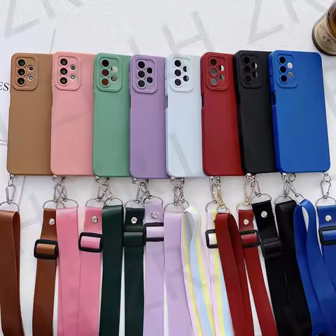 Crossbody Lanyard Necklace Soft Silicone Case For Samsung Galaxy A55 A35 A54 A13 A14 A53 A52 A51 A71