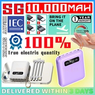 [✅SG Ready Stock] 10000mAh 4 Cables Full Capacity Mini Powerbank Dual USB Portable Fast Charging Digital Power Bank IEC