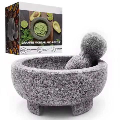Granite Mortar And Pestle Set Guacamole Bowl 8 Inch Natural Stone Grinder for Spices Seasonings Past