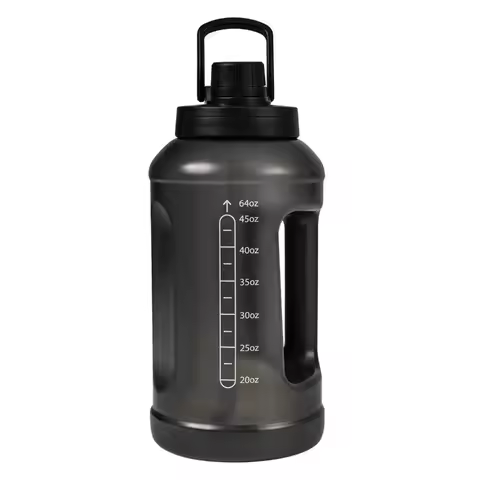 64 Fluid Ounces Water Bottle, Translucent Black, with Straw/ Chug 2 in 1 Lid, Light Weight, Reusable